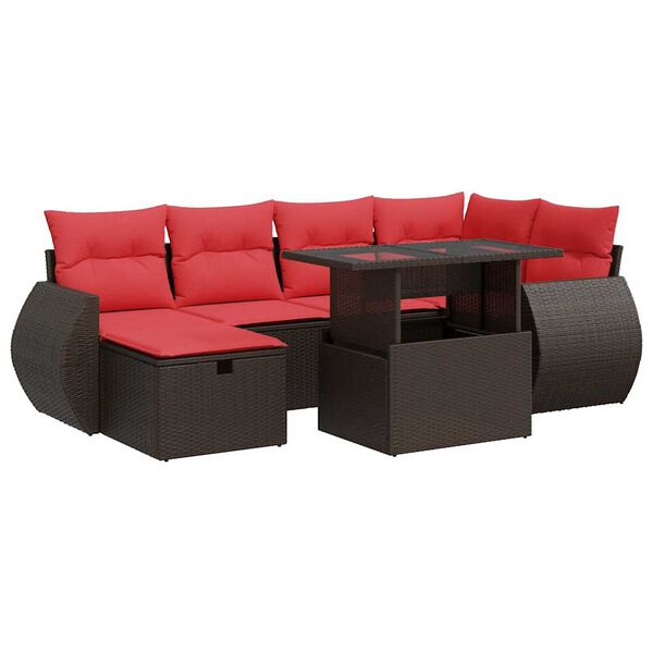 vidaXL 7-delige Loungeset met kussens poly rattan bruin