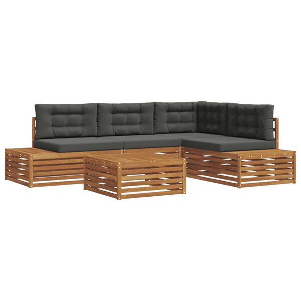 vidaXL Buiten bankenset met kussen 5 Stuk Natuurlijk en Antraciet