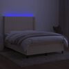 vidaXL Boxspring met matras en LED stof cr&egrave;mekleurig 140x190 cm