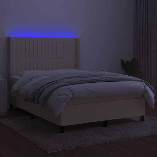 vidaXL Boxspring met matras en LED stof cr&egrave;mekleurig 140x190 cm