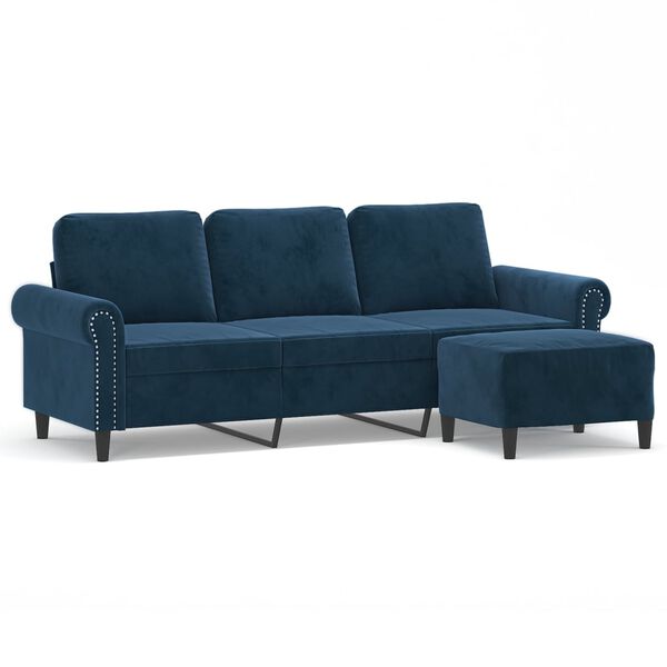 vidaXL Driezitsbank met voetenbank 180 cm fluweel blauw