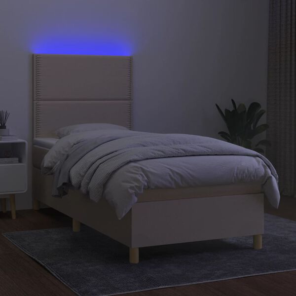vidaXL Boxspring met matras en LED stof cr&egrave;mekleurig 80x200 cm