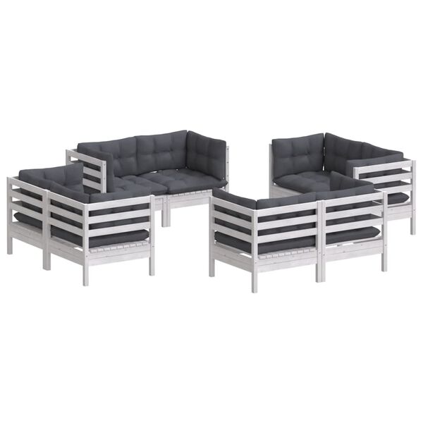 vidaXL 8-delige Loungeset met antracietkleurige kussens grenenhout