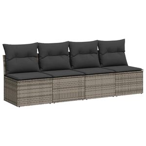 vidaXL Tuinbank 4-zits met kussens poly rattan grijs