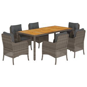 vidaXL 7-delige Tuinset met kussens poly rattan grijs