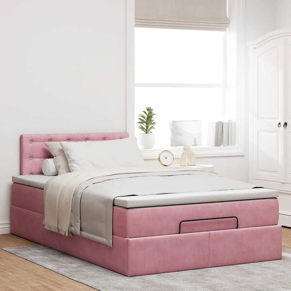 vidaXL Bed poef met matras en LED's 120x190 cm fluweel roze