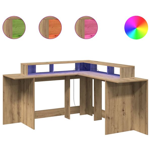 vidaXL Bureau met LED-verlichting 152x152x91 cm hout artisanaal eiken