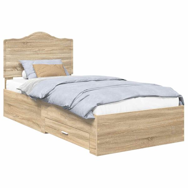 vidaXL Bedframe met hoofdeinde Sonoma Eiken 70 x 190 cm Bewerkt hout