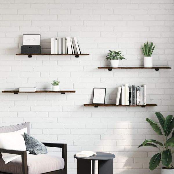 vidaXL Wandschappen 4 st 100x20x1,5 cm bewerkt hout gerookt eikenkleur