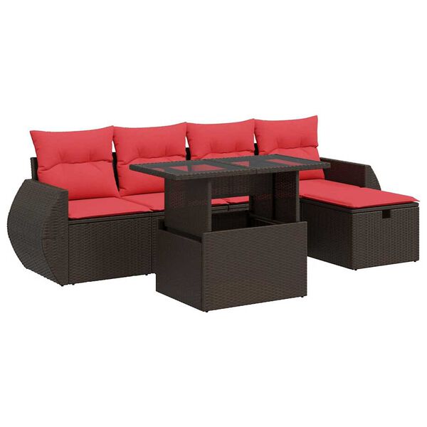 vidaXL 6-delige Loungeset met kussens poly rattan acacia bruin