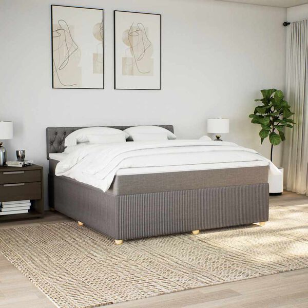 vidaXL Boxspring met matras stof taupe 180x200 cm