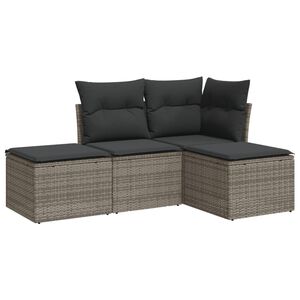 vidaXL 4-delige Loungeset met kussens poly rattan grijs