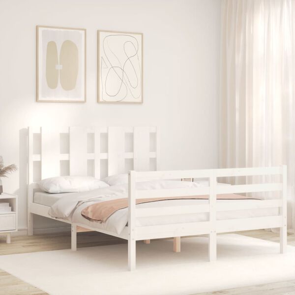 vidaXL Bedframe met hoofdbord massief hout wit 140x200 cm