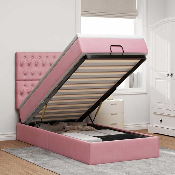 vidaXL Ottoman bed met matrassen 100x200cm fluweel roze