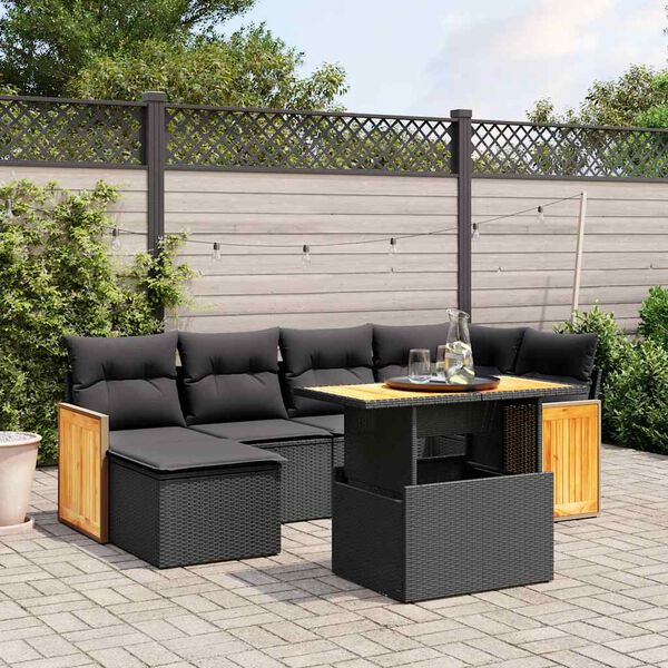 vidaXL 7-delige Loungeset met kussens poly rattan zwart
