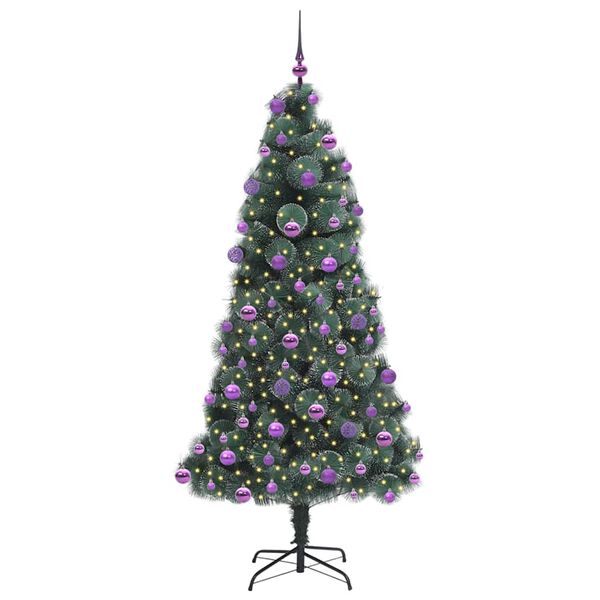 vidaXL Kunstkerstboom met verlichting en ballenset Groen 210 cm PET