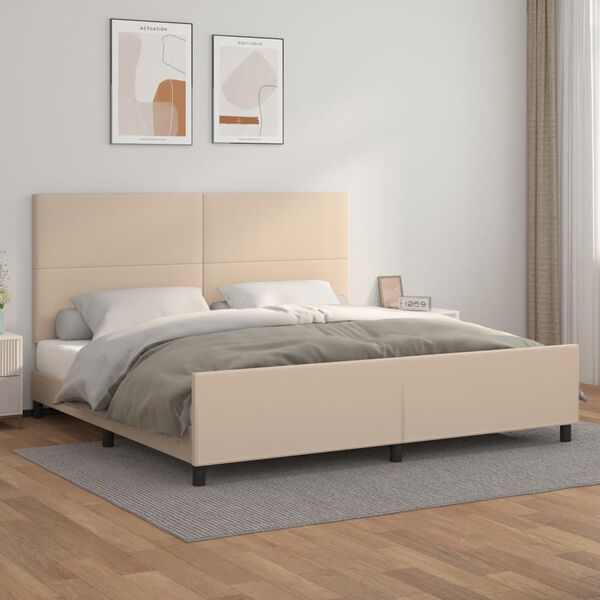 vidaXL Bedframe met hoofdbord kunstleer cappuccinokleurig 200x200 cm