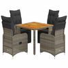 vidaXL 5-delige Bistroset met kussens poly rattan grijs
