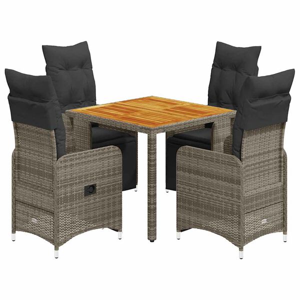 vidaXL 5-delige Bistroset met kussens poly rattan grijs