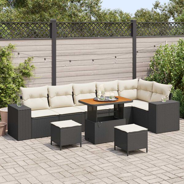 vidaXL Tuin Sofa Set met kussen met opslag 9 pcs Zwart en Cr&egrave;me