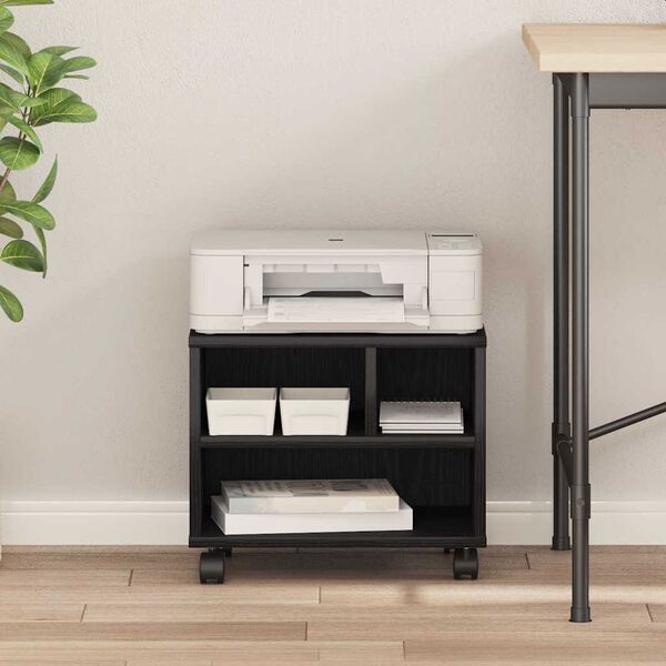 vidaXL Printerstand Zwart Eiken 41 x 32 x 34,5 cm Bewerkt hout