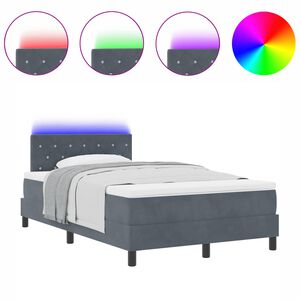 vidaXL LED Box Spring Bed met matras Donkergrijs 120 x 200 cm Fluweel
