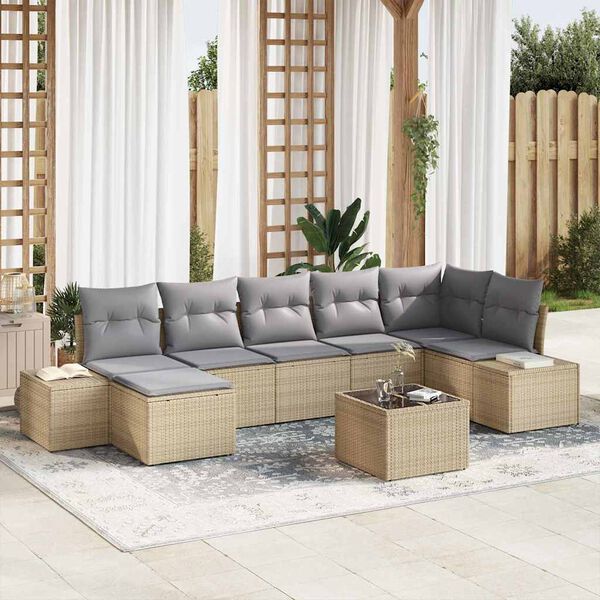 vidaXL Tuin Sofa Set met kussen 8 pcs Beige poly rattan