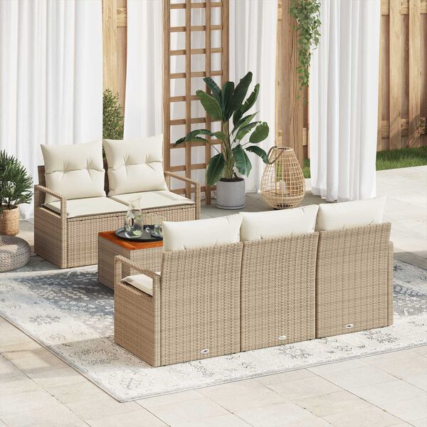 vidaXL Tuinbankenset met kussen 6 pcs Beige poly rattan