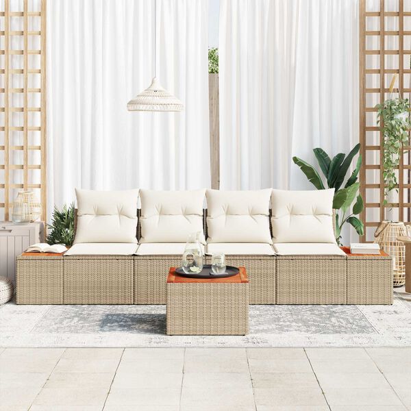 vidaXL Tuin Sofa Set met kussen met opslag 5 pcs Beige Poly riet