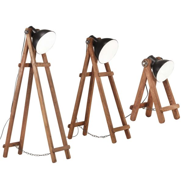 vidaXL Vloerlampen 3 st E27 massief mangohout zwart