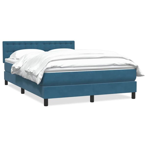vidaXL Boxspring met matras fluweel donkerblauw 140x220 cm