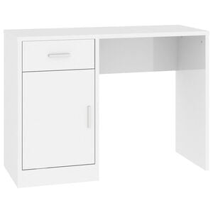 vidaXL Bureau met kast en lade 100x40x73 cm bewerkt hout hoogglans wit