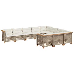 vidaXL 10-delige Loungeset met kussens poly rattan beige