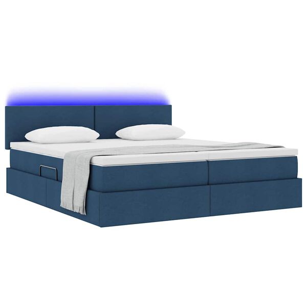 vidaXL Bed met LED-striplichten met hoofdeinde Blauw 180 x 200 cm Stof