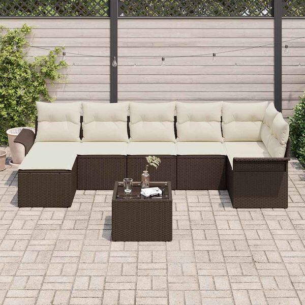 vidaXL Tuin Sofa Set met kussen met opslag 8 pcs Bruin Poly riet