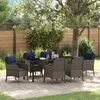 vidaXL Tuin eettafelset met kussen 7 pcs Grijs poly rattan