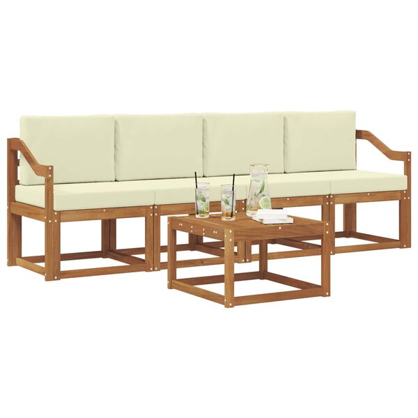 vidaXL Buiten bankenset met kussen 5 pcs Natuurlijk en Cr&egrave;me