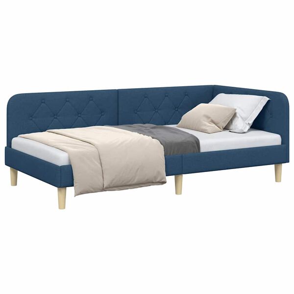 vidaXL Hoekbedframe met hoofdeinde Blauw 100 x 200 cm Stof