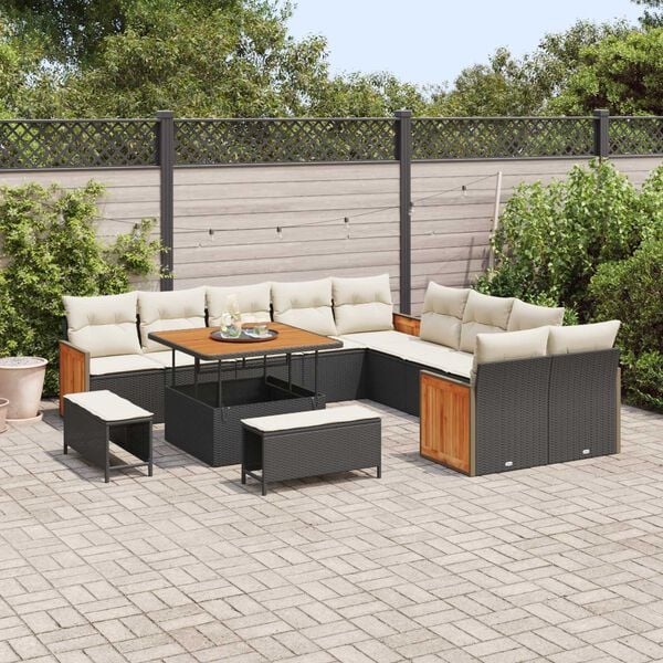 vidaXL Tuin Sofa Set 13 pcs Zwart en Cr&egrave;me poly rattan