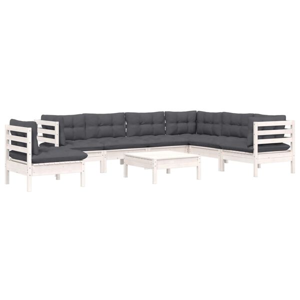 vidaXL 8-delige Loungeset met kussens massief grenenhout wit