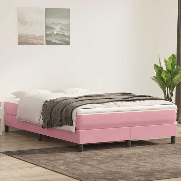 vidaXL Boxspring met matras fluweel roze 160x220 cm