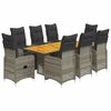 vidaXL 9-delige Bistroset met kussens poly rattan grijs