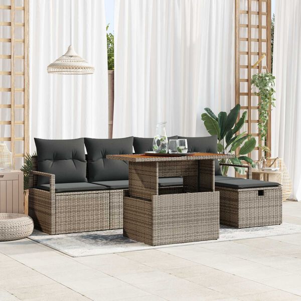 vidaXL Tuin Sofa Set 6 pcs Grijs poly rattan