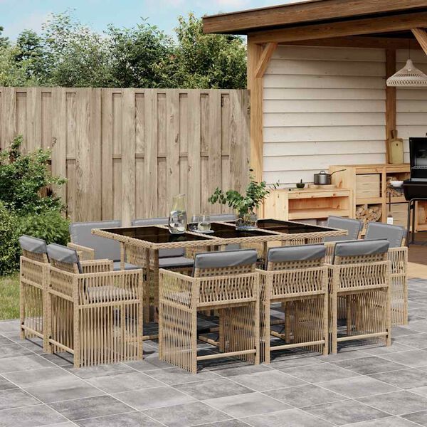 vidaXL 11-delige Tuinset met kussens poly rattan gemengd beige