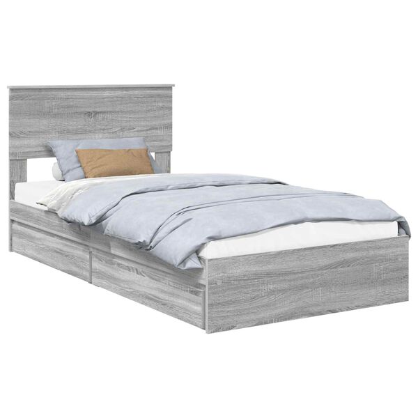 vidaXL Opslag bed met lade Grijs Sonoma 100 x 200 cm Bewerkt hout