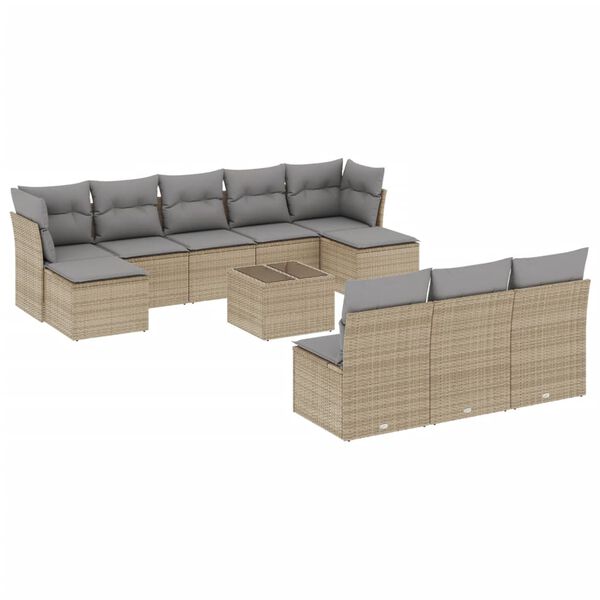 vidaXL 11-delige Tuinset met kussens poly rattan beige