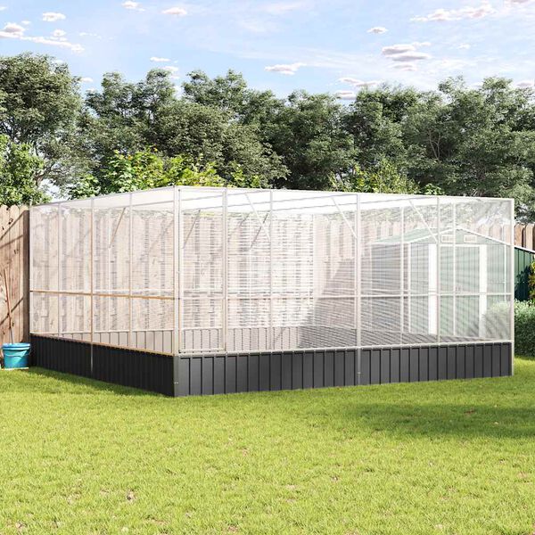 vidaXL Volière 418x414x212 cm staal zilverkleurig