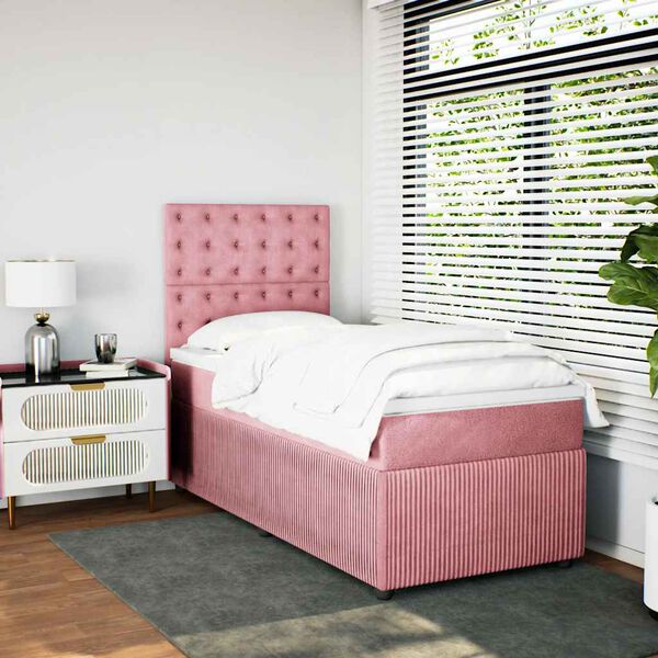 vidaXL Boxspring met matras fluweel roze 90x190 cm