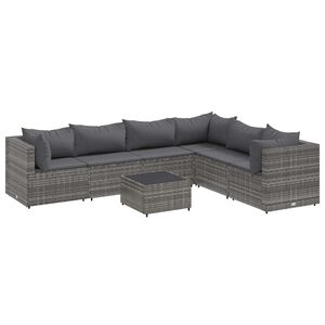 vidaXL 7-delige Loungeset met kussens poly rattan grijs