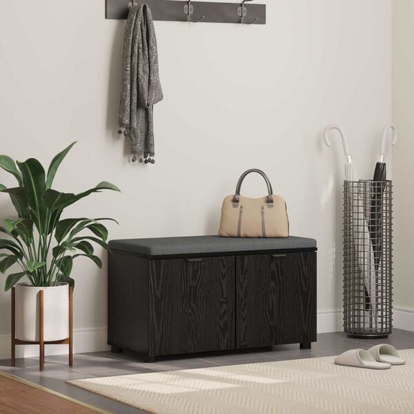 vidaXL Halbank met kussen met opslag Zwart Eiken 80 x 46 x 46 cm